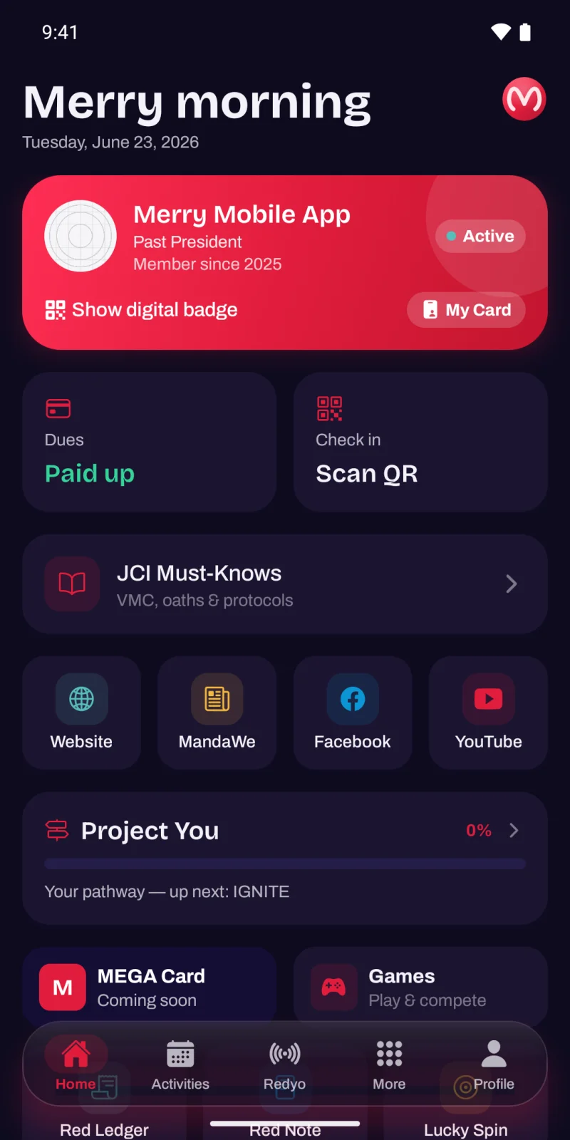 Merry Mobile home screen