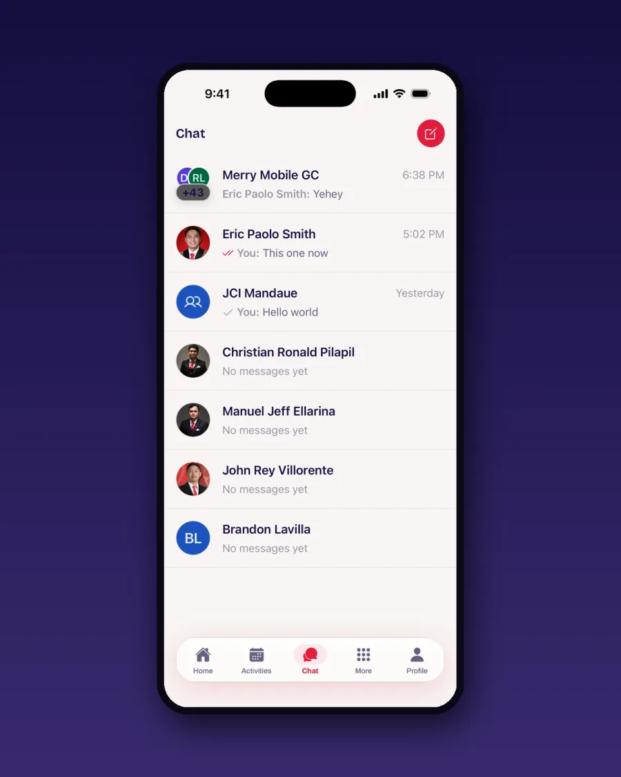 Talk to the whole chapter — Merry Mobile screen
