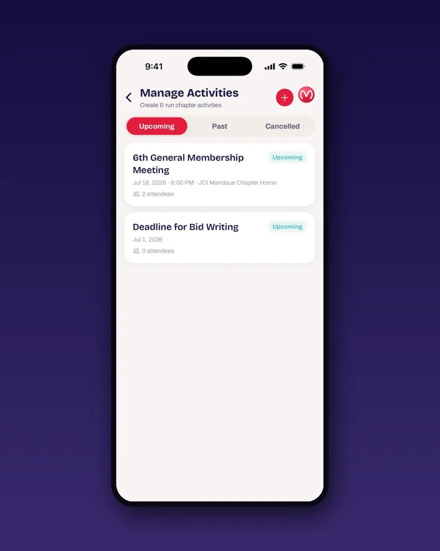 Activity manager with RSVPs and check-in
