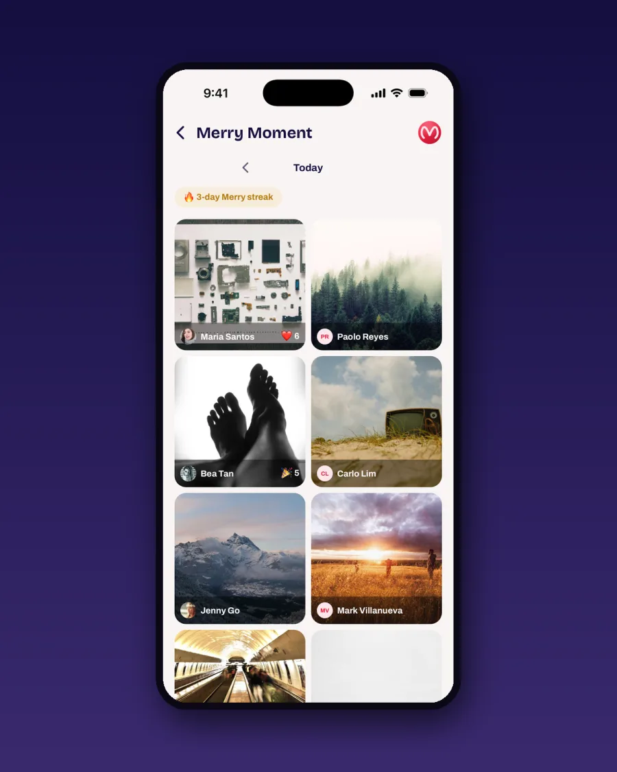Share the moment — Merry Mobile screen