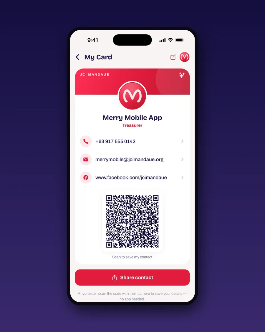 Your card and ID, always on you — Merry Mobile screen