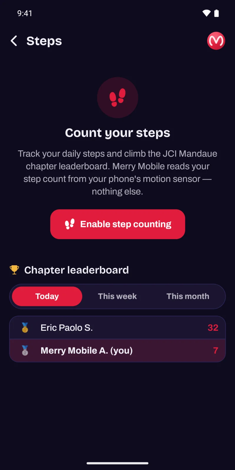 Steps leaderboard